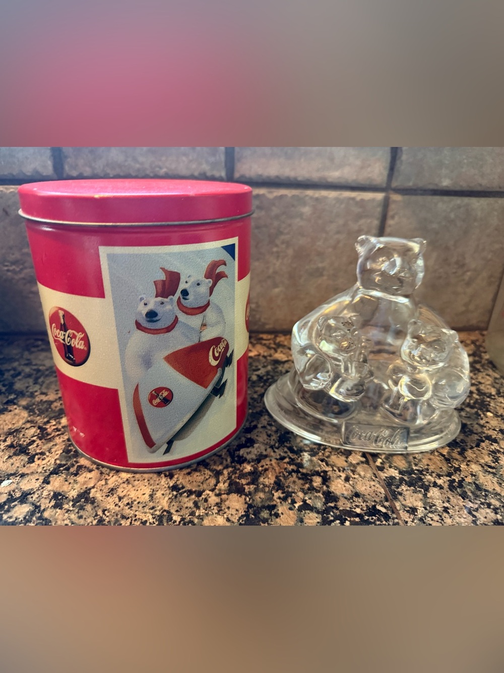 Vtg Coca-Cola Polar Bear Fam Cristal d’Arques Lead Crystal Figure&Polar Bear Tin